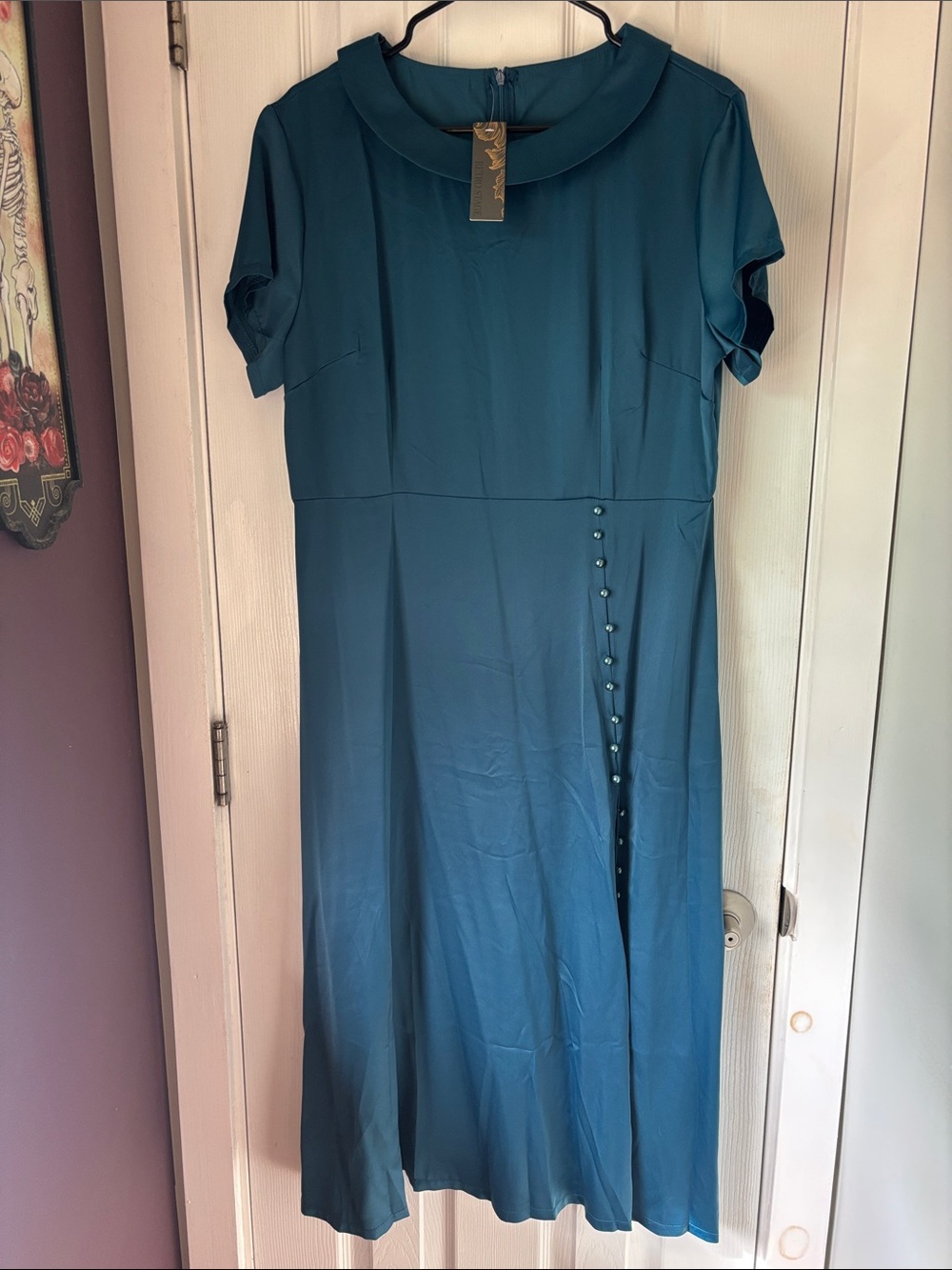 Women's Teal Midi Dress with Button Placket